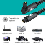 EMK 90 Degree Swivel Adjustable Right Angled 360 Degrees Rotatable Plug Nylon Woven Mesh Optical Audio Cable, 1m(Black), 1.5m(Black), 2m(Black), 3m(Black), 5m(Black), 8m(Black), 10m(Black), 15m(Black), 20m(Black), 25m(Black), 30m(Black)