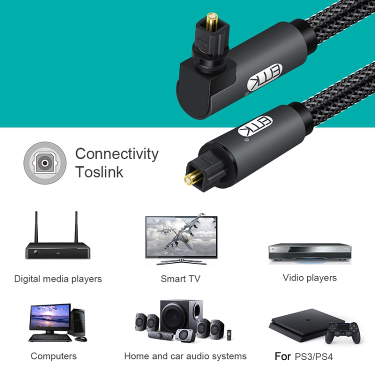 EMK 90 Degree Swivel Adjustable Right Angled 360 Degrees Rotatable Plug Nylon Woven Mesh Optical Audio Cable, 1m(Black), 1.5m(Black), 2m(Black), 3m(Black), 5m(Black), 8m(Black), 10m(Black), 15m(Black), 20m(Black), 25m(Black), 30m(Black)