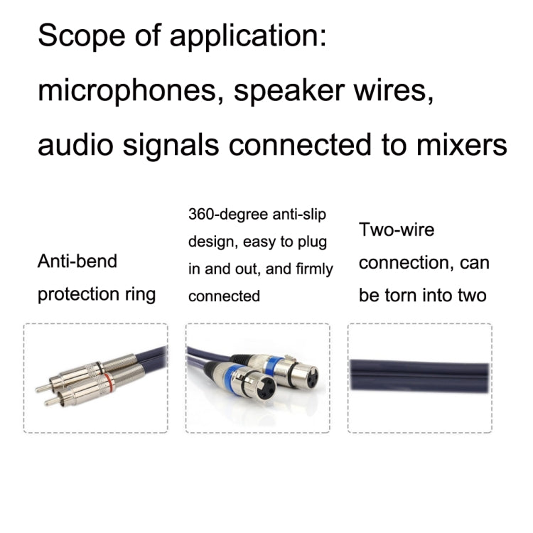 2RCA Male 2XLR Caron Female Speaker Audio Balance Cable, 0.5m, 1m, 1.5m, 2m, 3m, 5m, 10m, 20m