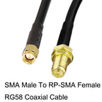 SMA Male To RP-SMA Female RG58 Coaxial Adapter Cable, SMA Male To RP-SMA Female 0.5m, SMA Male To RP-SMA Female 1m, SMA Male To RP-SMA Female 1.5m, SMA Male To RP-SMA Female 3m, SMA Male To RP-SMA Female 5m, SMA Male To RP-SMA Female 10m