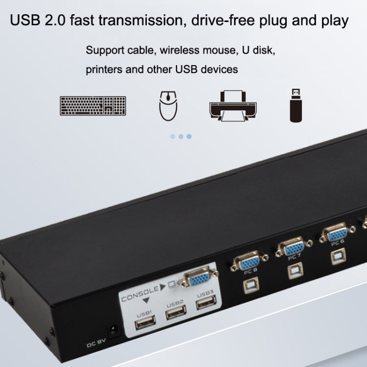 FJGEAR FJ-810UK 8 In 1 Out USB KVM Switcher With Desktop Switch, FJ-810UK EU Plug, FJ-810UK US Plug