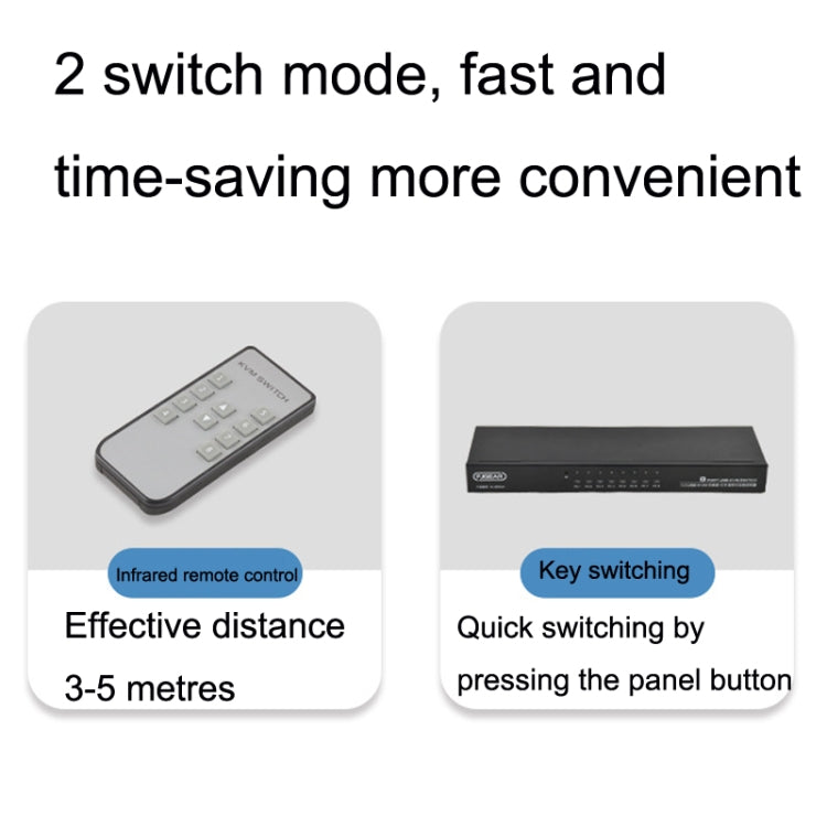 FJGEAR FJ-810UK 8 In 1 Out USB KVM Switcher With Desktop Switch, FJ-810UK EU Plug, FJ-810UK US Plug