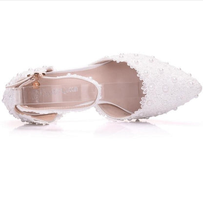 Women Shoes Lace Pearl Princess Pointed Shoes, 34, 35, 36, 37, 38, 39, 40, 41, 42