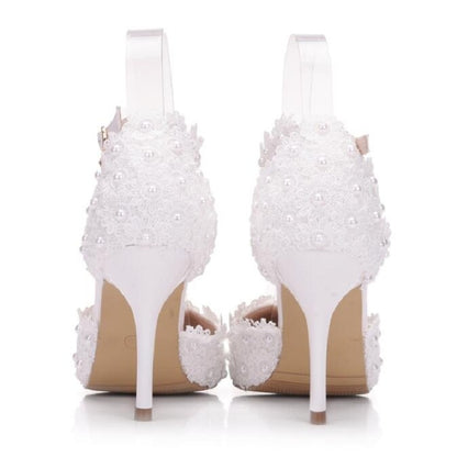 Women Shoes Lace Pearl Princess Pointed Shoes, 34, 35, 36, 37, 38, 39, 40, 41, 42