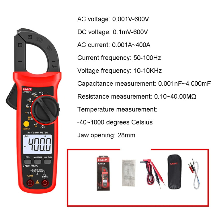 Digital Clamp Multimeter AC/DC Voltage Detector, UT202 400A, UT202+ 400A