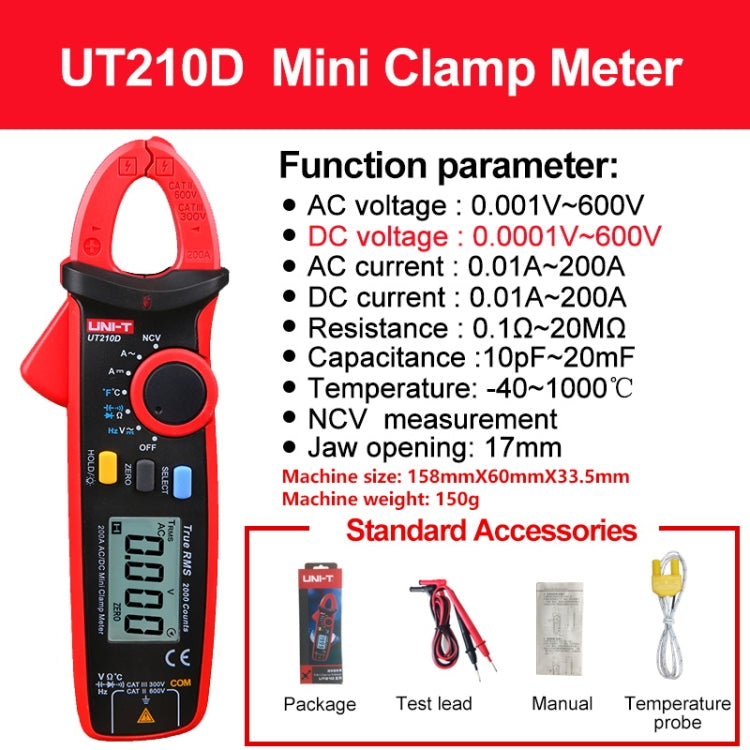 Digital Clamp Meter AC DC Voltage Detector, UT210D 200A, UT210E 100A
