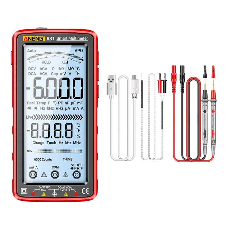 ANENG 681 LCD Digital Display Screen Smart Automatic Range Rechargeable Multimeter, 681 Black, 681 Red