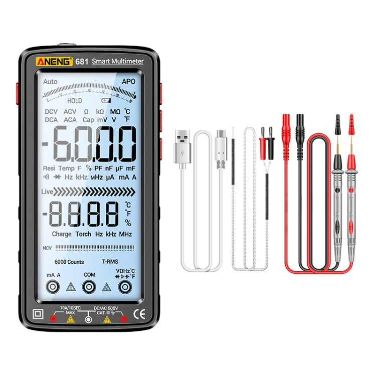 ANENG 681 LCD Digital Display Screen Smart Automatic Range Rechargeable Multimeter, 681 Black, 681 Red