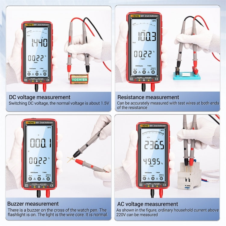 ANENG 681 LCD Digital Display Screen Smart Automatic Range Rechargeable Multimeter, 681 Black, 681 Red