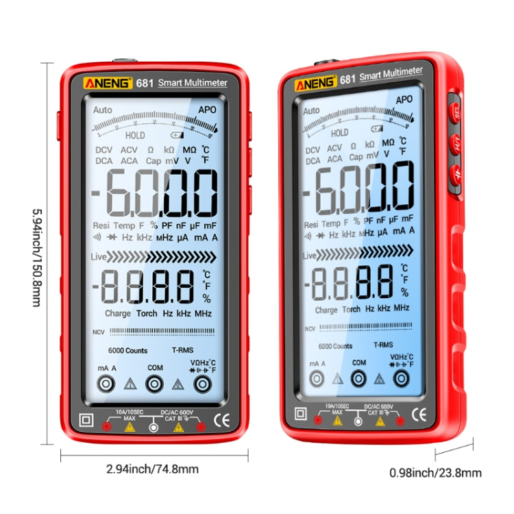 ANENG 681 LCD Digital Display Screen Smart Automatic Range Rechargeable Multimeter, 681 Black, 681 Red