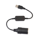 Car Converter Adapter Wired Controller USB to Cigarette Lighter Socket 5V to 12V Boost Power Adapter Cable, 30cm USB