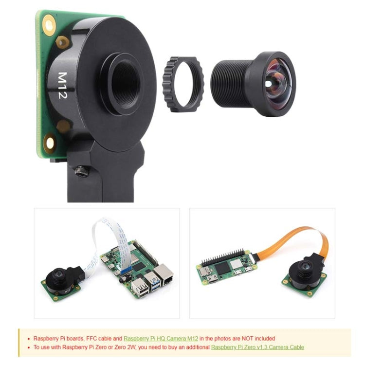 Waveshare WS1132712 For Raspberry Pi M12 High Resolution Lens, 12MP, 113 Degree FOV, 2.7mm Focal Length,23965, 23965