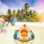 Thickened Car Shape Children Water Swimming Ring Inflatable Swimming Seat with Steering Wheel, Thickened Police Car, Cartoon Fish Pattern