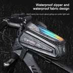 WHEEL UP Hard Shell Bicycle Bag Front Beam Bag Mountain Bike mobile Phone Touch Screen Tube Bag Riding Equipment, White reflective models, Colorful reflective models