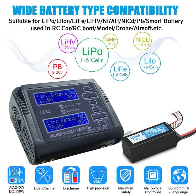 HTRC C240 Balanced Lithium Battery Charger Remote Control Airplane Toy Charger, US Plug, EU Plug
