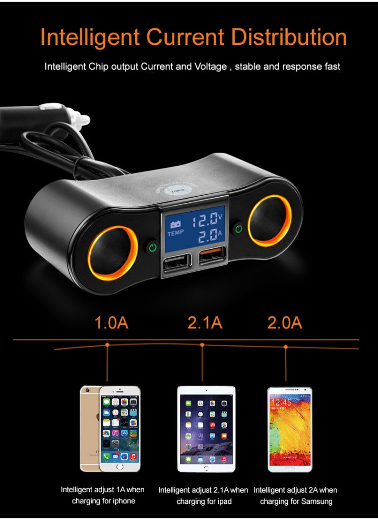 ZNB02 Car Charger Dual USB Car Cigarette Lighter, ZNB02