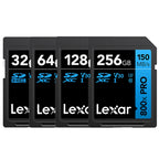 Lexar SD-800X Pro High Speed SD Card SLR Camera Memory Card, 32GB, 64GB, 128GB, 256GB, 512GB