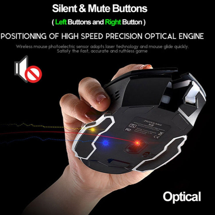 FREEDOM-WOLF X8 2400 DPI 6 Keys 2.4G Wireless Charging Silent Luminous Gaming Mechanical Mouse, X8 White, X8 Black, X8 Metal Grey, X8 Star Black