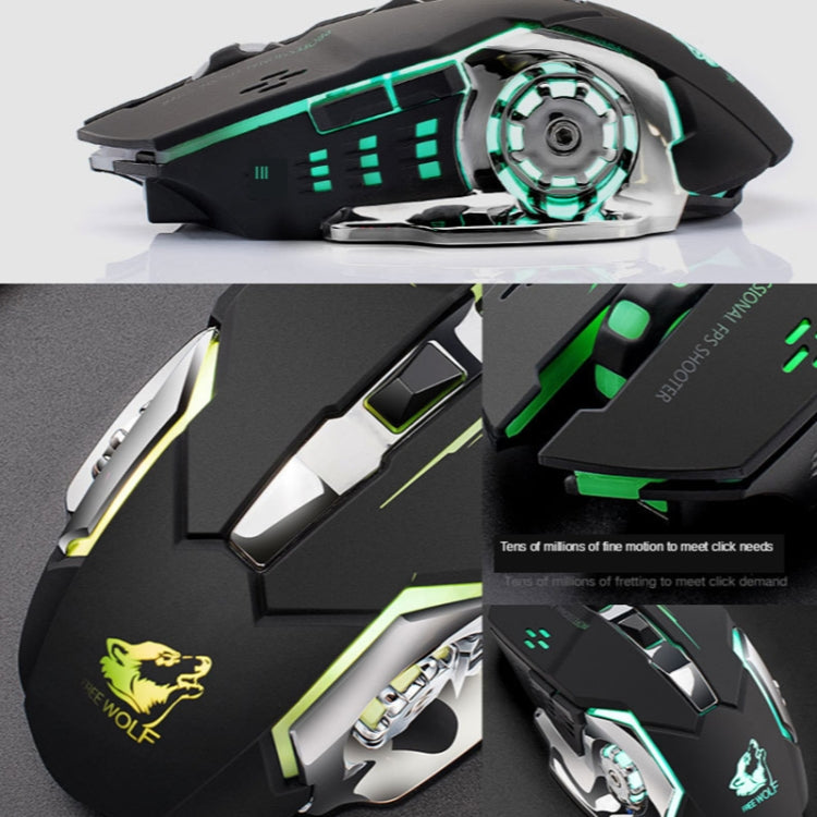 FREEDOM-WOLF X8 2400 DPI 6 Keys 2.4G Wireless Charging Silent Luminous Gaming Mechanical Mouse, X8 White, X8 Black, X8 Metal Grey, X8 Star Black