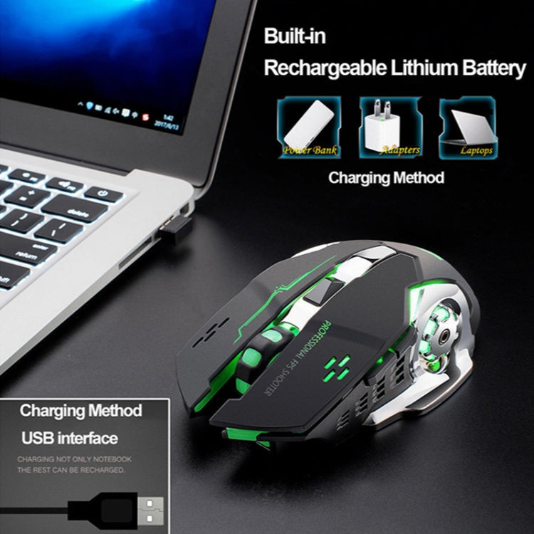 FREEDOM-WOLF X8 2400 DPI 6 Keys 2.4G Wireless Charging Silent Luminous Gaming Mechanical Mouse, X8 White, X8 Black, X8 Metal Grey, X8 Star Black