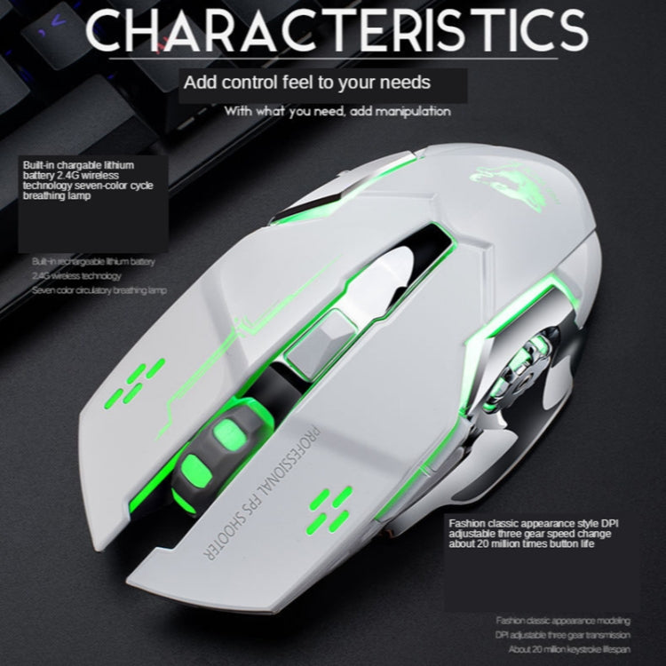 FREEDOM-WOLF X8 2400 DPI 6 Keys 2.4G Wireless Charging Silent Luminous Gaming Mechanical Mouse, X8 White, X8 Black, X8 Metal Grey, X8 Star Black