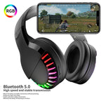 SH33 Bluetooth Wired Dual-mode RGB Headset Mobile Phone Heavy Bass Noise Reduction Gaming Headset, Black, Pink