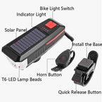 Bicycle Solar Headlight Horn Light Night Riding USB Charging Headlight Bicycle Glare Flashlight Equipment, Red, Green, Blue, Orange