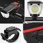 Bicycle Solar Headlight Horn Light Night Riding USB Charging Headlight Bicycle Glare Flashlight Equipment, Red, Green, Blue, Orange