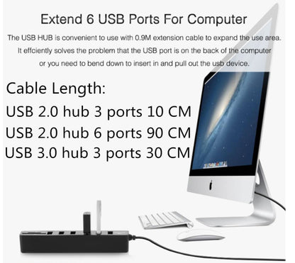Multi USB 2.0 Hub USB Splitter High Speed 6 Ports with TF SD Card Reader