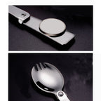 2PCS Stainless Steel Folding Fork Spoon Integrated Dual-use Picnic Portable Tableware, Random Color Delivery, Spoon, Fork