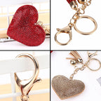 Heart Keychain Leather Tassel Gold Key Holder Metal Crystal Key Chain Keyring Charm Bag Auto Pendant Gift, purple, green, dark blue, lake blue, silver white, watermelon red, light blue, orange, black white, magenta, black gray, yellow, light red, red  ...