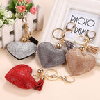 Heart Keychain Leather Tassel Gold Key Holder Metal Crystal Key Chain Keyring Charm Bag Auto Pendant Gift, purple, green, dark blue, lake blue, silver white, watermelon red, light blue, orange, black white, magenta, black gray, yellow, light red, red  ...