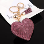 Heart Keychain Leather Tassel Gold Key Holder Metal Crystal Key Chain Keyring Charm Bag Auto Pendant Gift, purple, green, dark blue, lake blue, silver white, watermelon red, light blue, orange, black white, magenta, black gray, yellow, light red, red  ...