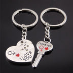 Fashion Heart Key Ring Silver Color Lovers Love Key Chain Valentine Day Gift 1 Pair Couple Keychain, Couple Keychain
