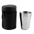 4 in 1 Outdoor Mini Stainless Steel Cup Hiking Camping Travel Portable Drinking Water Cup Set Leather Cup, 30ML