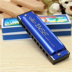 BEE 10-holes Dual-tones C Tone Brace Harmonica, Silver, Blue, Black, Red