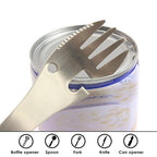 2 PCS  5 in 1 Multi-functional Outdoor Tools Stainless Steel Camping Survival EDC Kit Practical Fork Knife Spoon Bottle/Can Opener