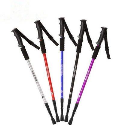 NECASIL Three-section Aluminum Alloy Straight Handle Retractable Trekking Trekking Pole, Three-section (Black), Three-section (Red), Three-section (Blue), Three-section (Silver)