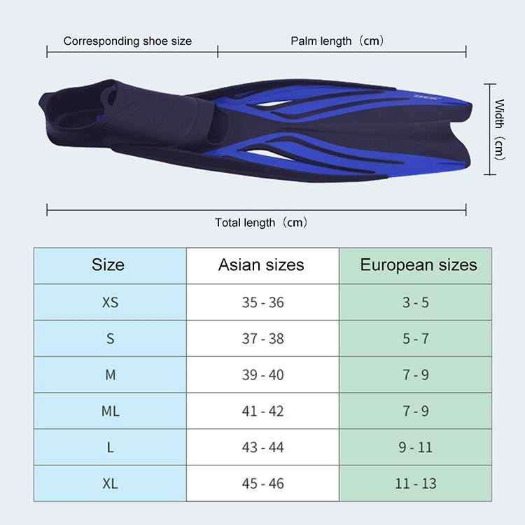Swimming Free Diving Fins Silicone Flippers Diving Equipment, XS（35-36）, S（37-38）, M（39-40）, M / L（41-42）, L（43-44）, XL（45-46）