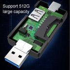 2 PCS Type-C & Micro USB & USB 2.0 3 in 1 Ports Multi-function Card Reader, Support U Disk / TF / SD, Black, White