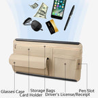 Car Sun Block Glasses Case Document Holder Car Plastic Frame Zipper Type Multi-Function Card Bag Storage Bag, Red, Beige, Pink, Brown, Black