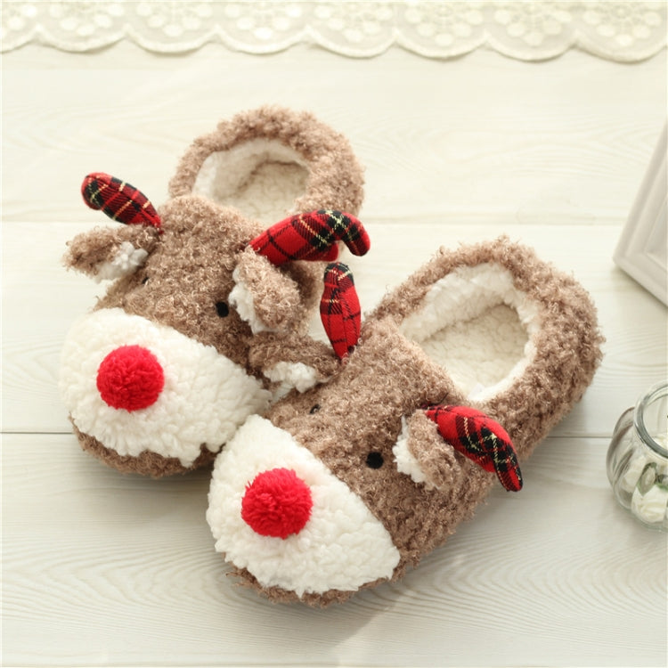 Elk Slippers Cute Thick-Soled With Heel Cotton Slippers Autumn And Winter Cotton Slippers, Brown