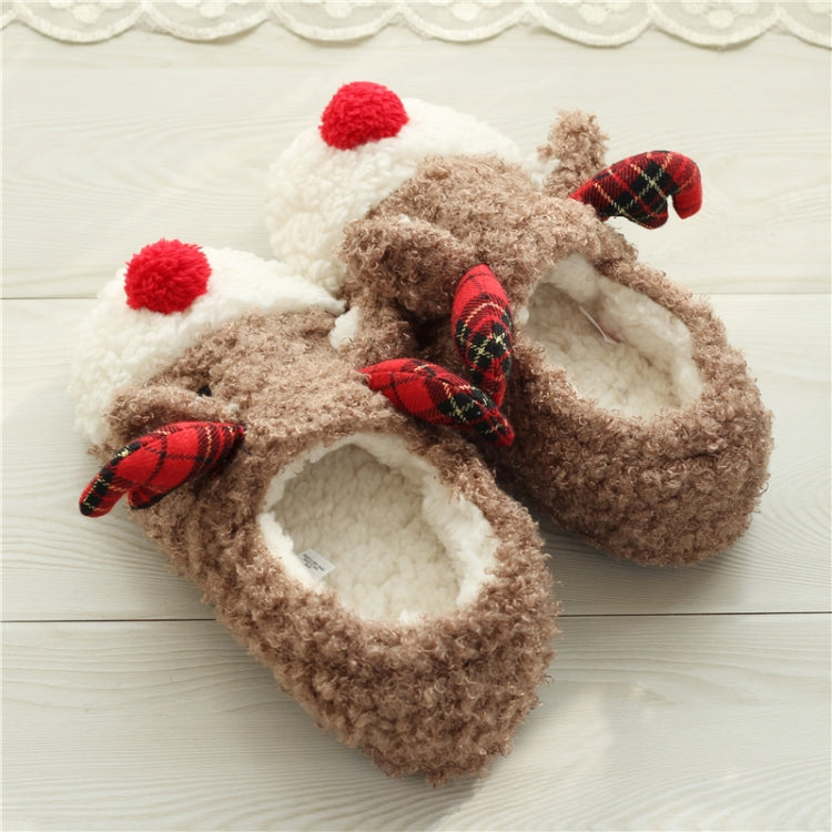 Elk Slippers Cute Thick-Soled With Heel Cotton Slippers Autumn And Winter Cotton Slippers, Brown
