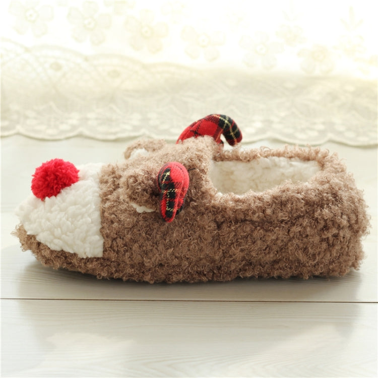 Elk Slippers Cute Thick-Soled With Heel Cotton Slippers Autumn And Winter Cotton Slippers, Brown