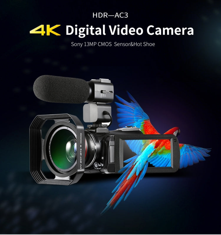 ORDRO AC3 3.1 inch IPS Screen 4K Full HD 13MP Night Vision WiFi Live Camcorder DV Digital Camera, Standard, Standard + Microphone