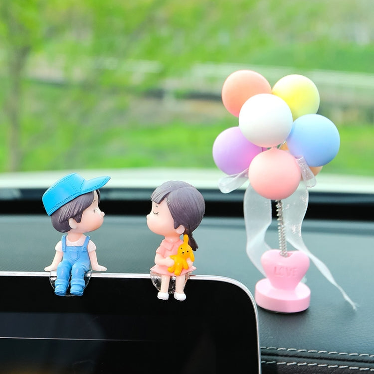 In Car Ornament Lovely Kissing Couple Doll, Blue+Spring Balloon, Blue Balloon+Spring Balloon, Gray Couple Balloon+Spring Balloon, Gray Couple + Gray Balloon + Blue Pink White Balloon