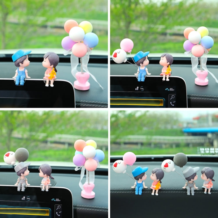 In Car Ornament Lovely Kissing Couple Doll, Blue+Spring Balloon, Blue Balloon+Spring Balloon, Gray Couple Balloon+Spring Balloon, Gray Couple + Gray Balloon + Blue Pink White Balloon