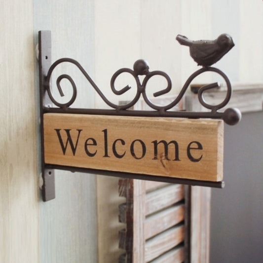 Country Pastoral Iron Birds Welcome Doorplate Wall Decoration Photography Props, A20-AL1899