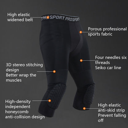 High Elastic Lycra Honeycomb Crash Pants Men Basketball Fitness Seven-tenths Sweatpants, S, M, L, XL, XXL, XXXL