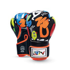 BN BN-TY1915 6OZ Graffiti Children Boxing Gloves Fighting Training Sanda Punching Gloves, Black Graffiti, White White